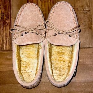 OLD FRIEND Men's 12 Tan Suede Moccasin Fleece Lined Slip On Loafers